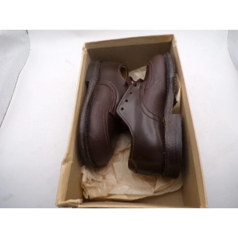 Vintage Boys Brown Leather Oxford Dress Shoes Split Cowhide Size 5B 907 READ